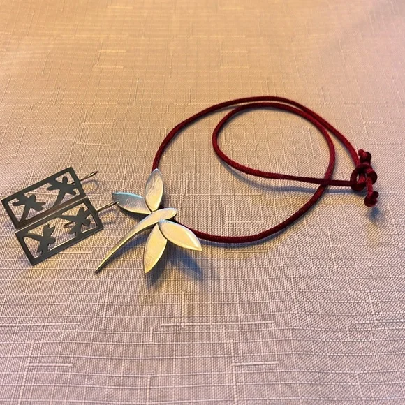 Vintage 925 Sterling Silver Plated ‘Marked’ Dragon Fly. pendant And Earrings - Picture 6 of 9